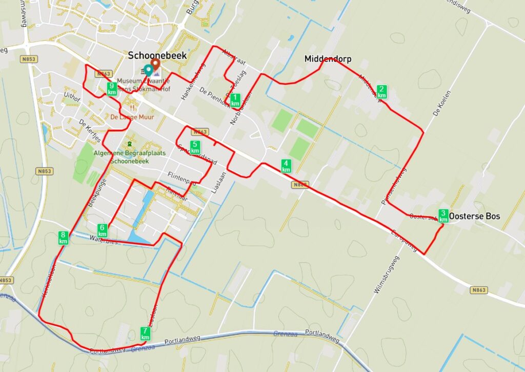 Routekaartje Stroomroute (10 km)