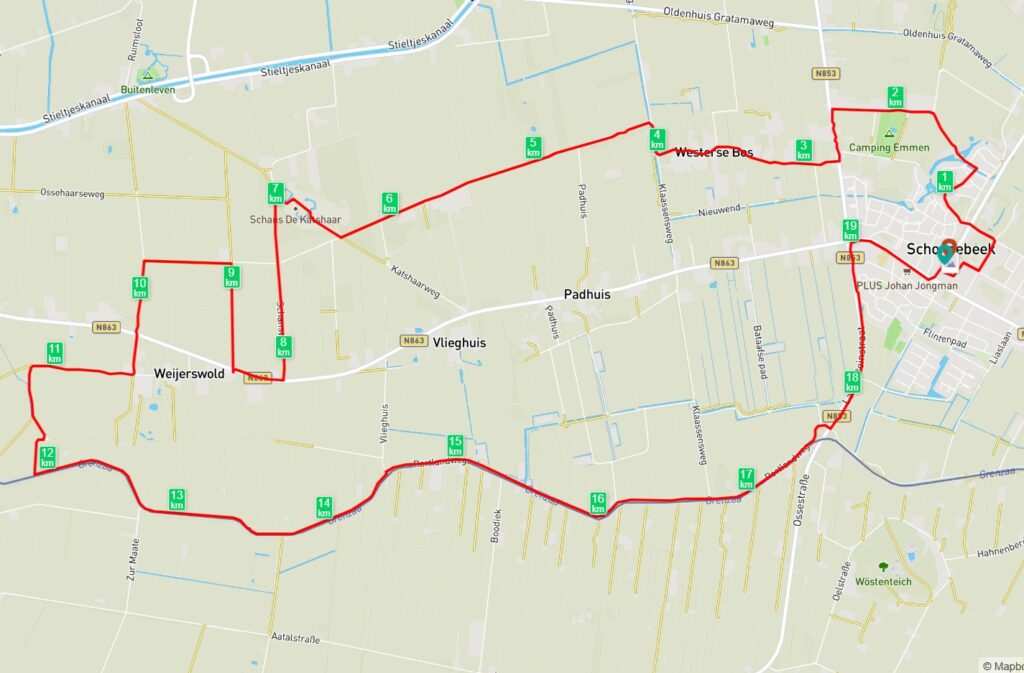 Routekaartje Veenroute (20 km)