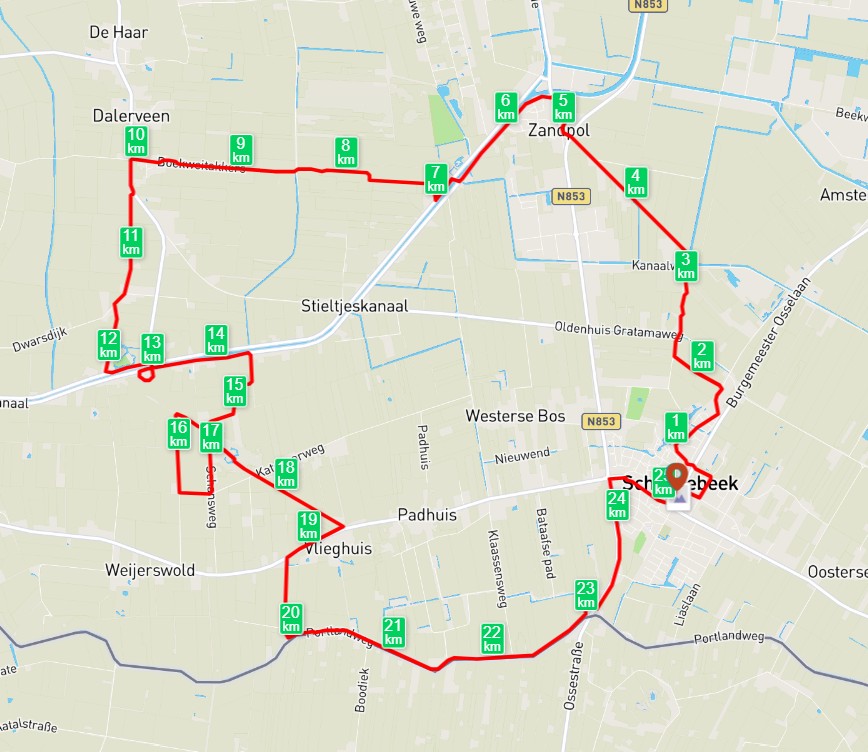 Routekaartje Grenslandroute (25 km)